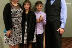 Post-concert at Regent Theatre: R to L: Corey Gemmell, violinist Ensemble Vivant; Max Burany; Samantha Burany; and Heli Fernandez. Photo by Marion Voysey