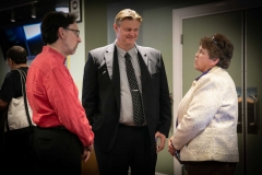 Pre-concert VIP reception: L to R:  Norman Hathaway, President Euterpe Corporation, & Ensemble Vivant violist; Zsombor Burany, CEO telMAX; & VIP Guest.  Photo by Marion Voysey