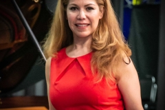 Post-concert: Violeta Burany on stage by Yamaha CF concert grand.  Photo by Marion Voysey