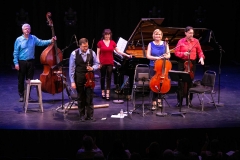 ENSEMBLE VIVANT : L to R: Jim Vivian, bass; Corey Gemmell, violin; Catherine Wilson, piano; Sybil Shanahan, cello; Norman Hathaway, viola.  Photo by Marion Voysey
