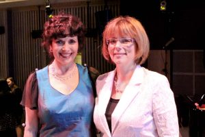 Ensemble Vivant’s pianist Catherine Wilson, PhD with Dr. Laurel Trainor, founding director of McMaster Institute for Music and the Mind (MIMM) and Director of MIMM and of the LIVELab, McMaster U., Hamilton, ON